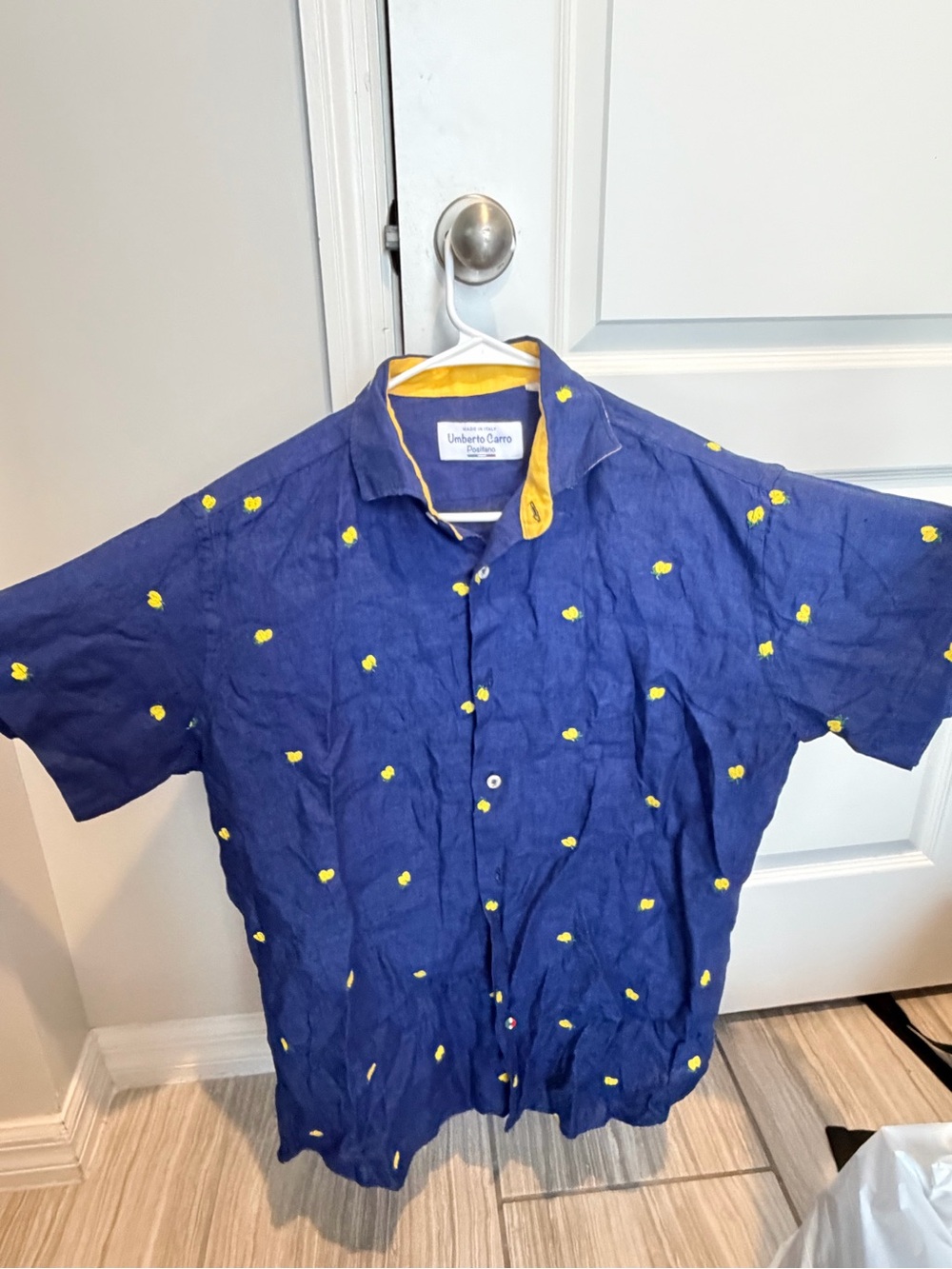 Umberto Carro Positano(Italy) Men’s Blue Short-Sleeve Linen Shirt